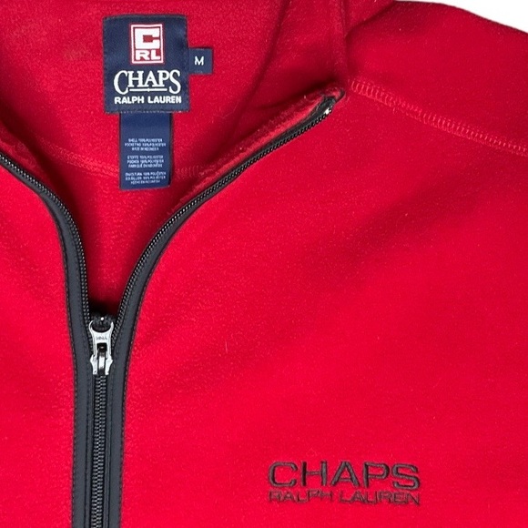 VTG Chaps Ralph Lauren Fleece Zipper Front Jacket Chaps RL Logo Red Mens Med - Picture 7 of 10